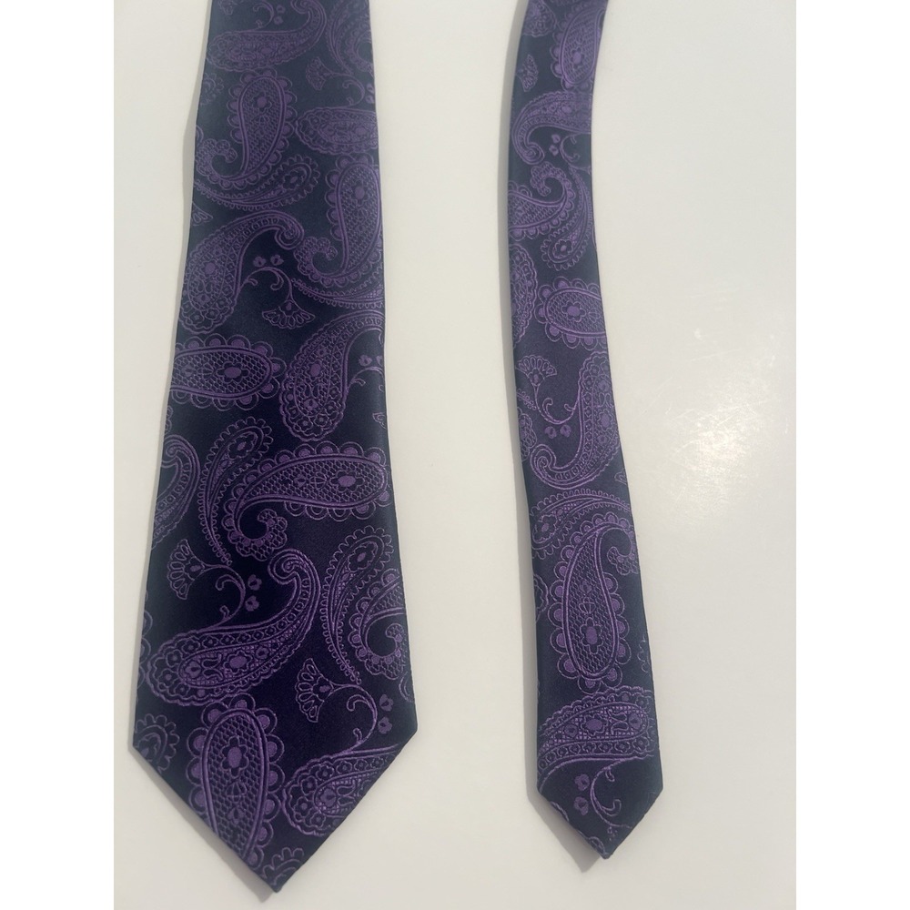 Murano Men's Silk Tie Black Blue Purple Paisley